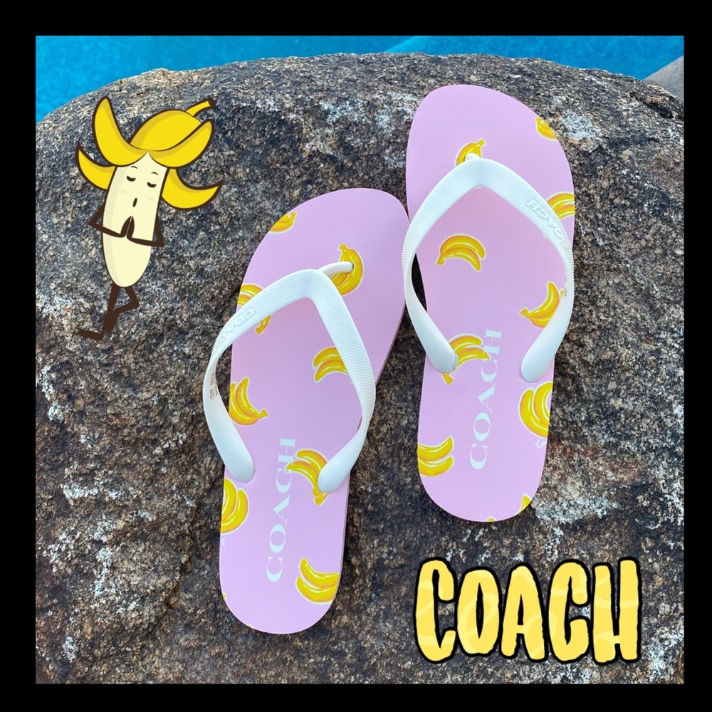 🍌NWT🍌 COACH pink & yellow banana  flip flops